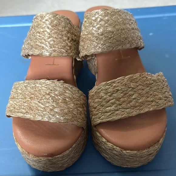 Tan Espadrille Platform Shoes with Woven Design - Picture 2 of 4